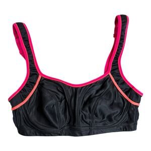 Essential Bodywear Sports Bra M Black Neon Pink Orange Trim Medium